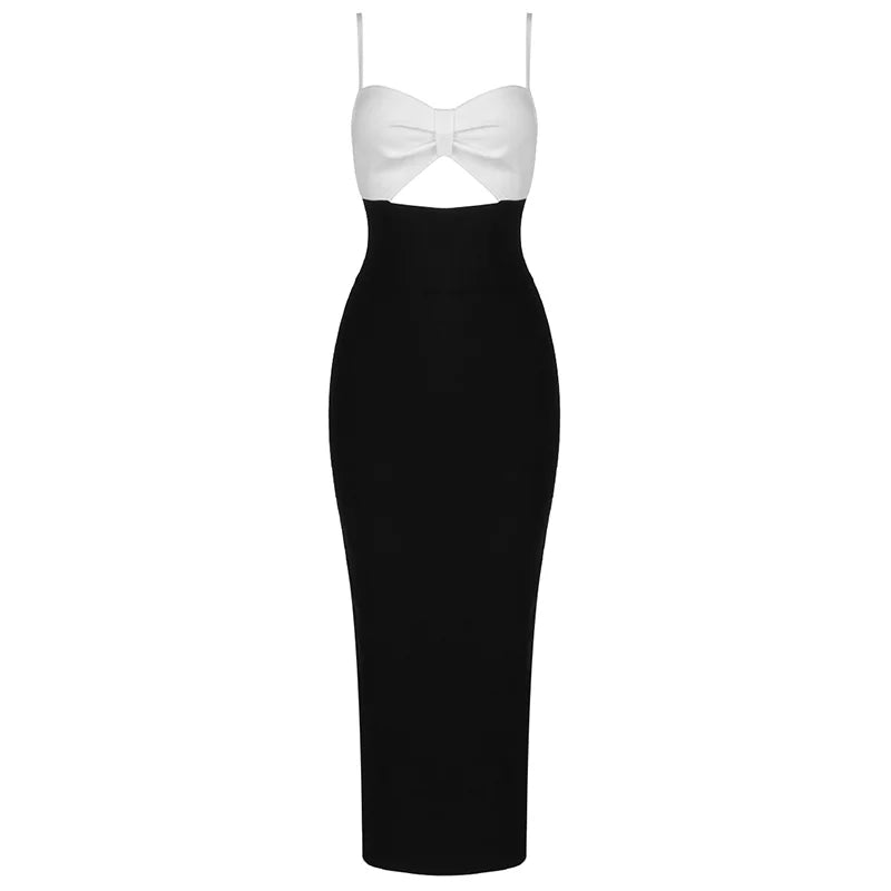 Bandage Midi Dress Bow Sleeveless Black Cutout Bodycon