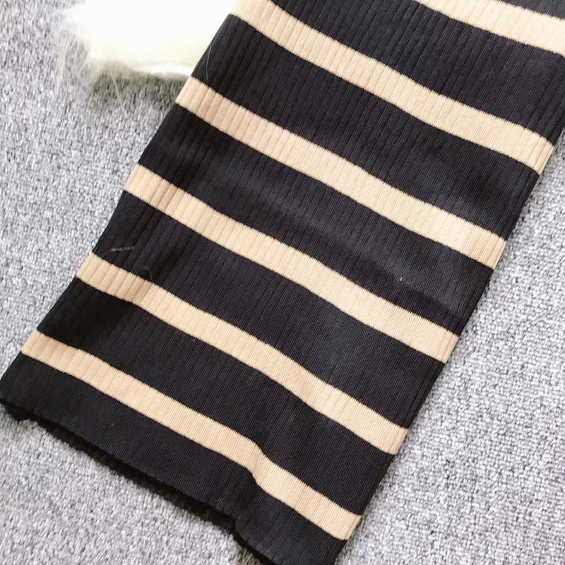 Sweet Color Patchwork Striped Spaghetti Strap Dress with O Neck Long Sleeve Cardigan Two-Piece Set