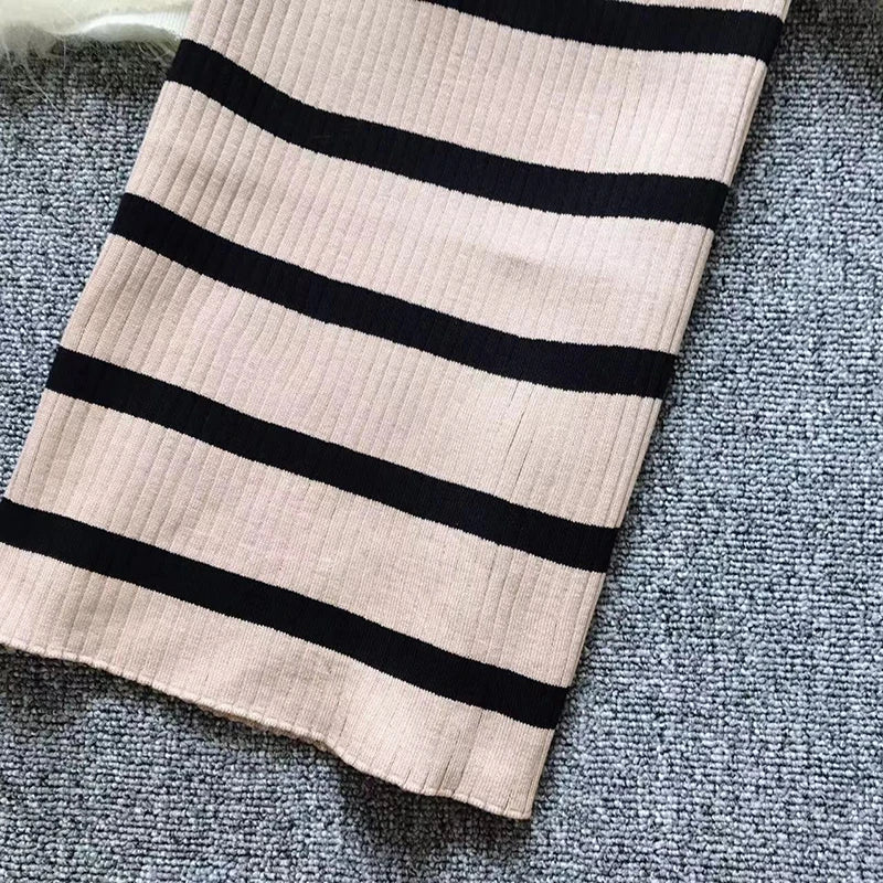 Sweet Colorful Patchwork Striped Spaghetti Strap Dress with O Neck Long Sleeve Cardigan Set Two Piece Outfit