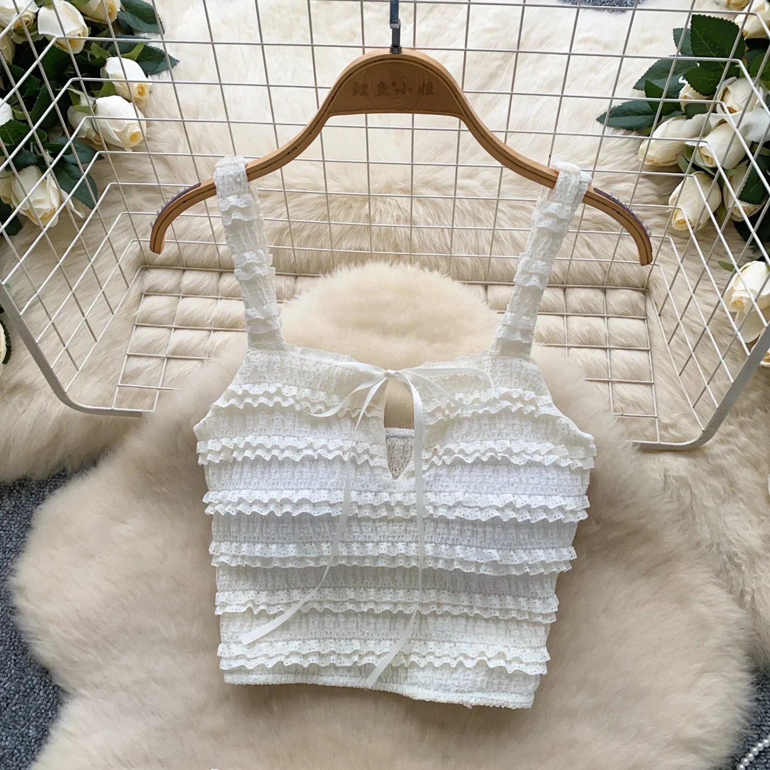 Sweet Ruffles Summer Two-Piece Set Women Square Collar Bow Strap Crop Top with Solid Ruched High-Waist Skirt Chic Gentle Outfit