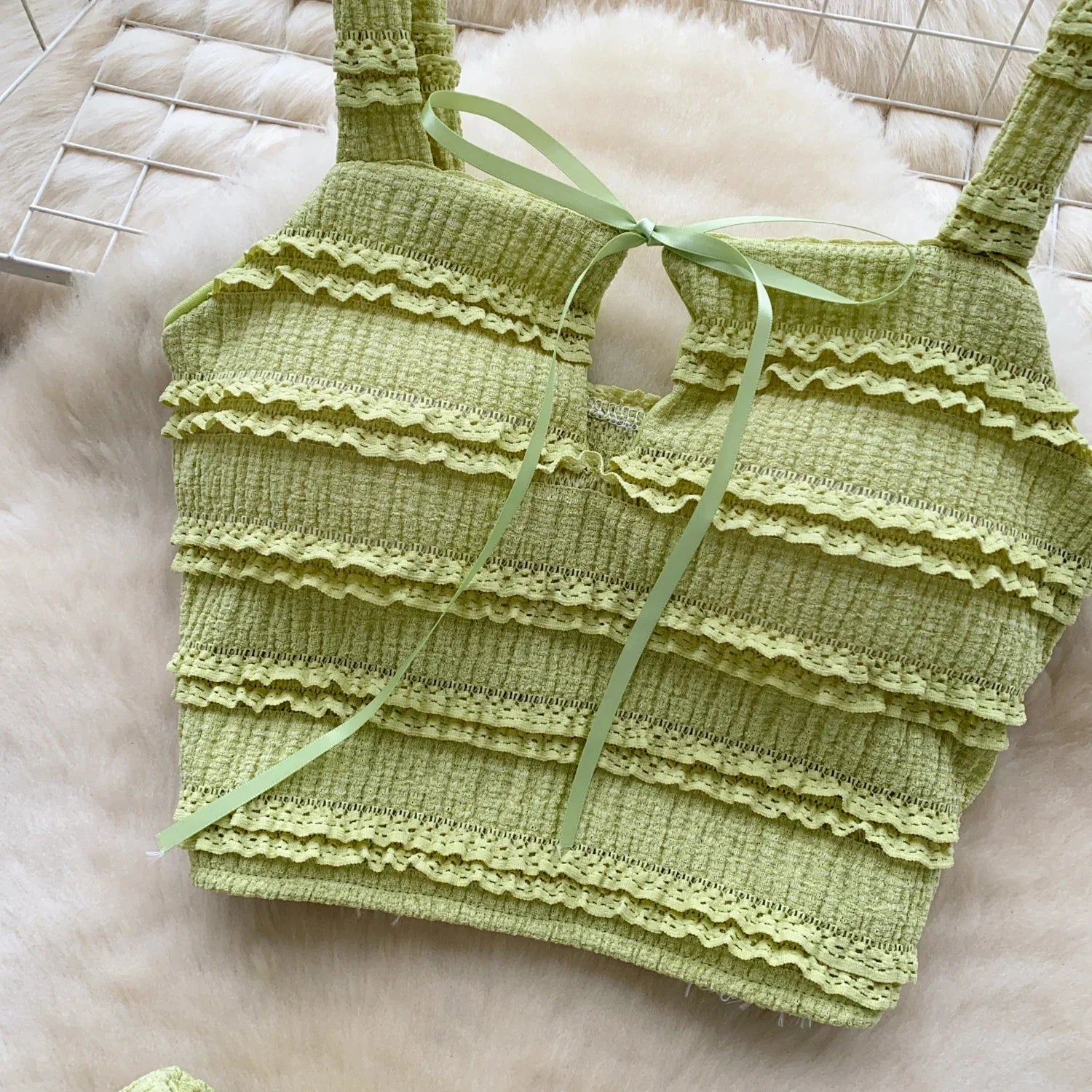 Sweet Ruffles Summer Two-Piece Set Women Square Collar Bow Strap Crop Top with Solid Ruched High-Waist Skirt Chic Gentle Outfit