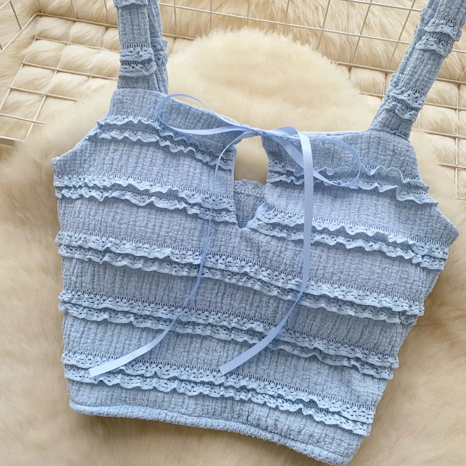 Sweet Ruffles Summer Two-Piece Set Women Square Collar Bow Strap Crop Top with Solid Ruched High-Waist Skirt Chic Gentle Outfit