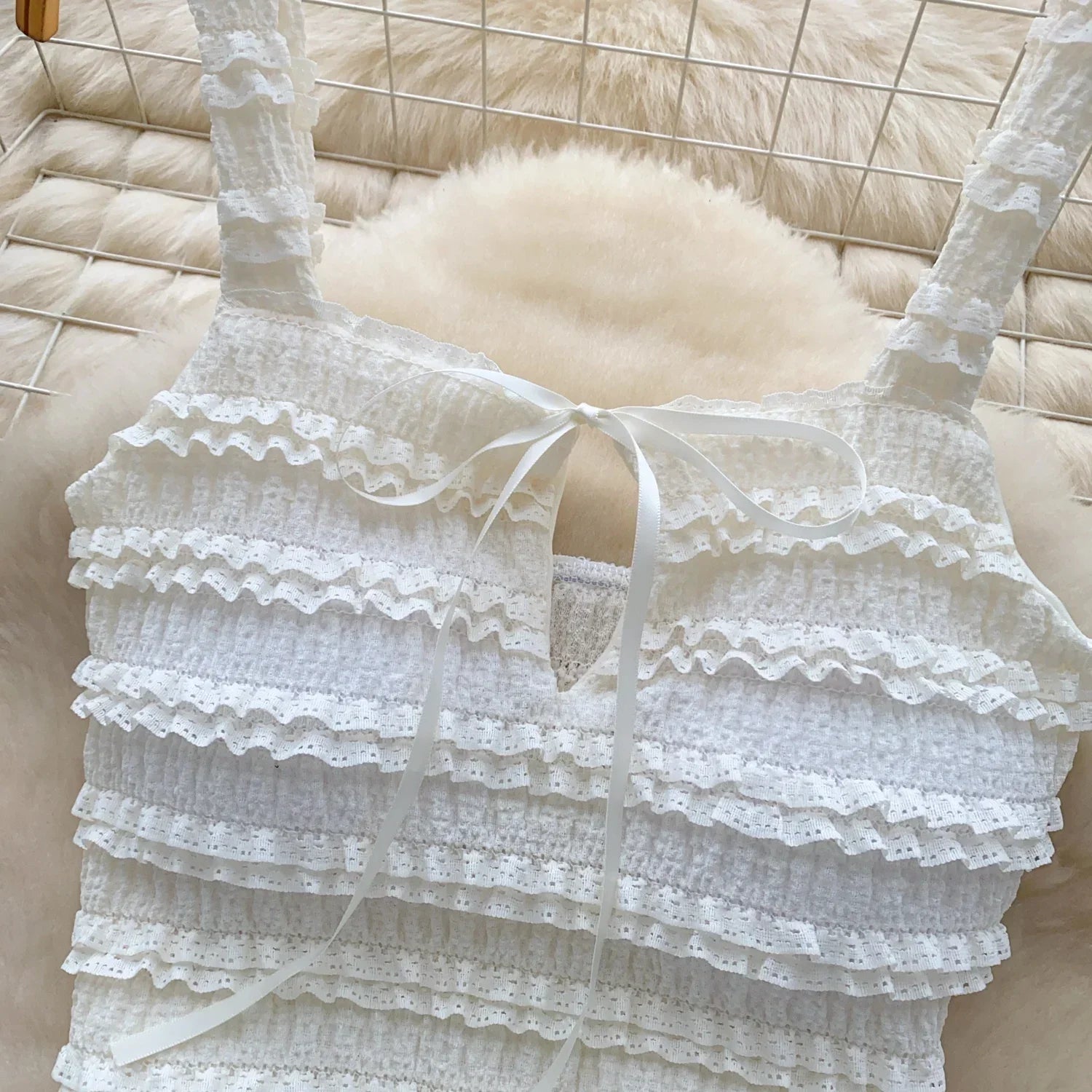 Sweet Ruffles Summer Two-Piece Set Women Square Collar Bow Strap Crop Top with Solid Ruched High-Waist Skirt Chic Gentle Outfit