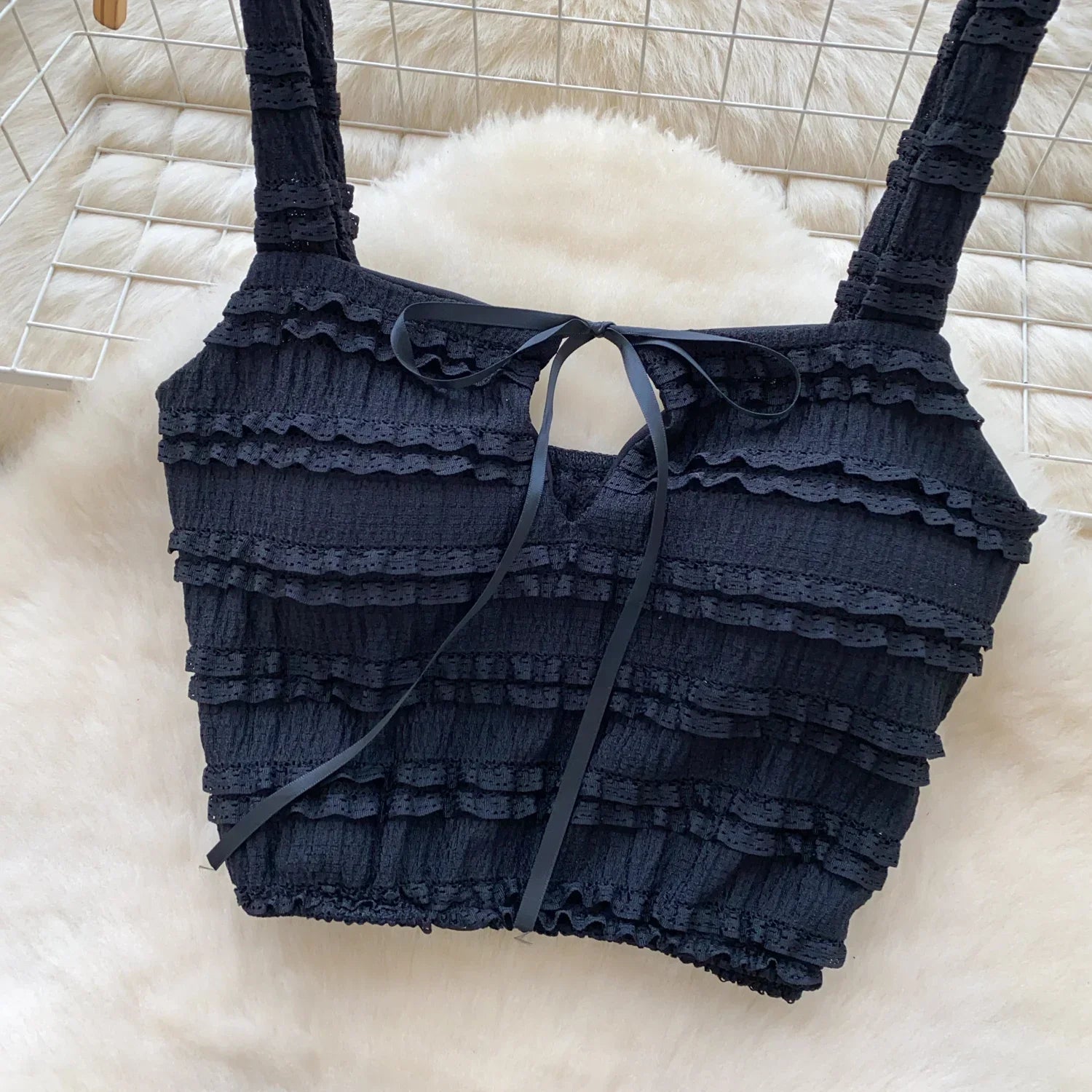 Sweet Ruffles Summer Two-Piece Set Women Square Collar Bow Strap Crop Top with Solid Ruched High-Waist Skirt Chic Gentle Outfit