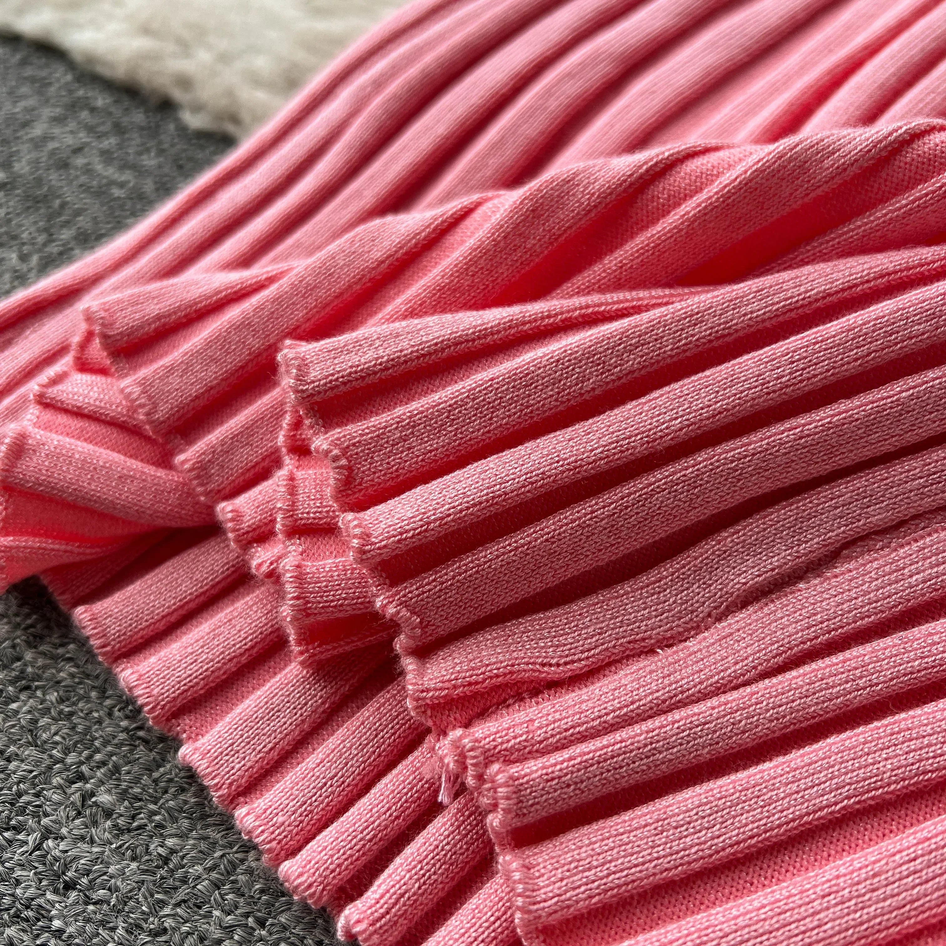 Casual Two Piece Women's Summer Set O Neck Knit Top with Elastic Waist Long Bodycon Skirt Fashion Office Lady Outfit Korean Style