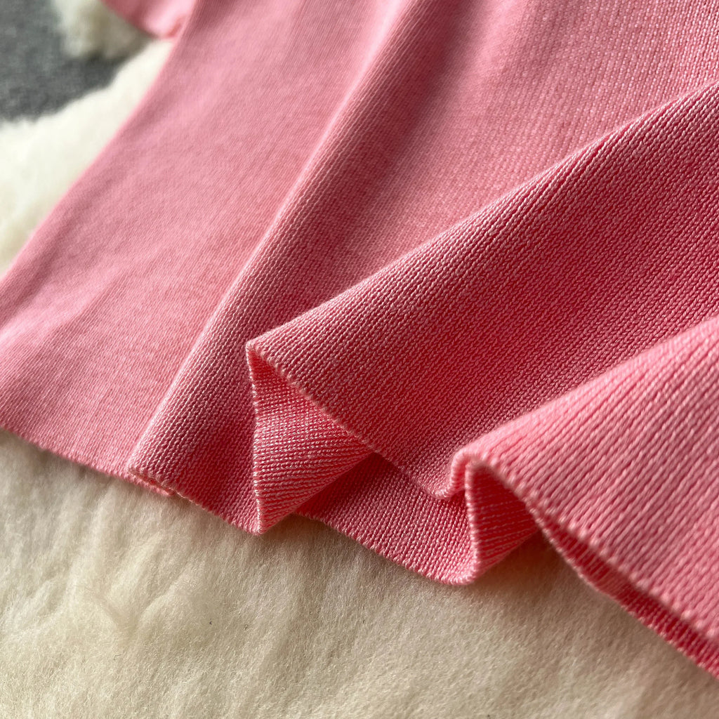 Casual Two Piece Women's Summer Set O Neck Knit Top with Elastic Waist Long Bodycon Skirt Fashion Office Lady Outfit Korean Style