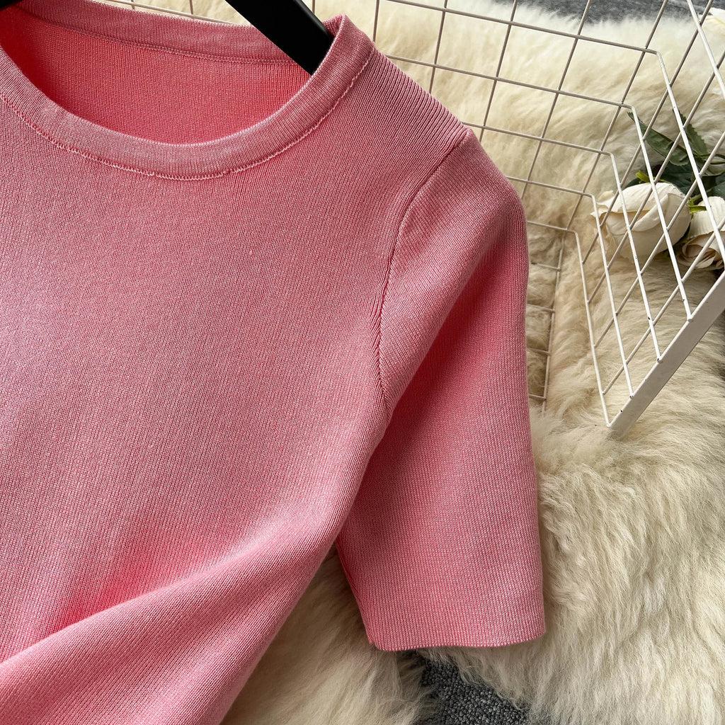 Casual Two Piece Women's Summer Set O Neck Knit Top with Elastic Waist Long Bodycon Skirt Fashion Office Lady Outfit Korean Style