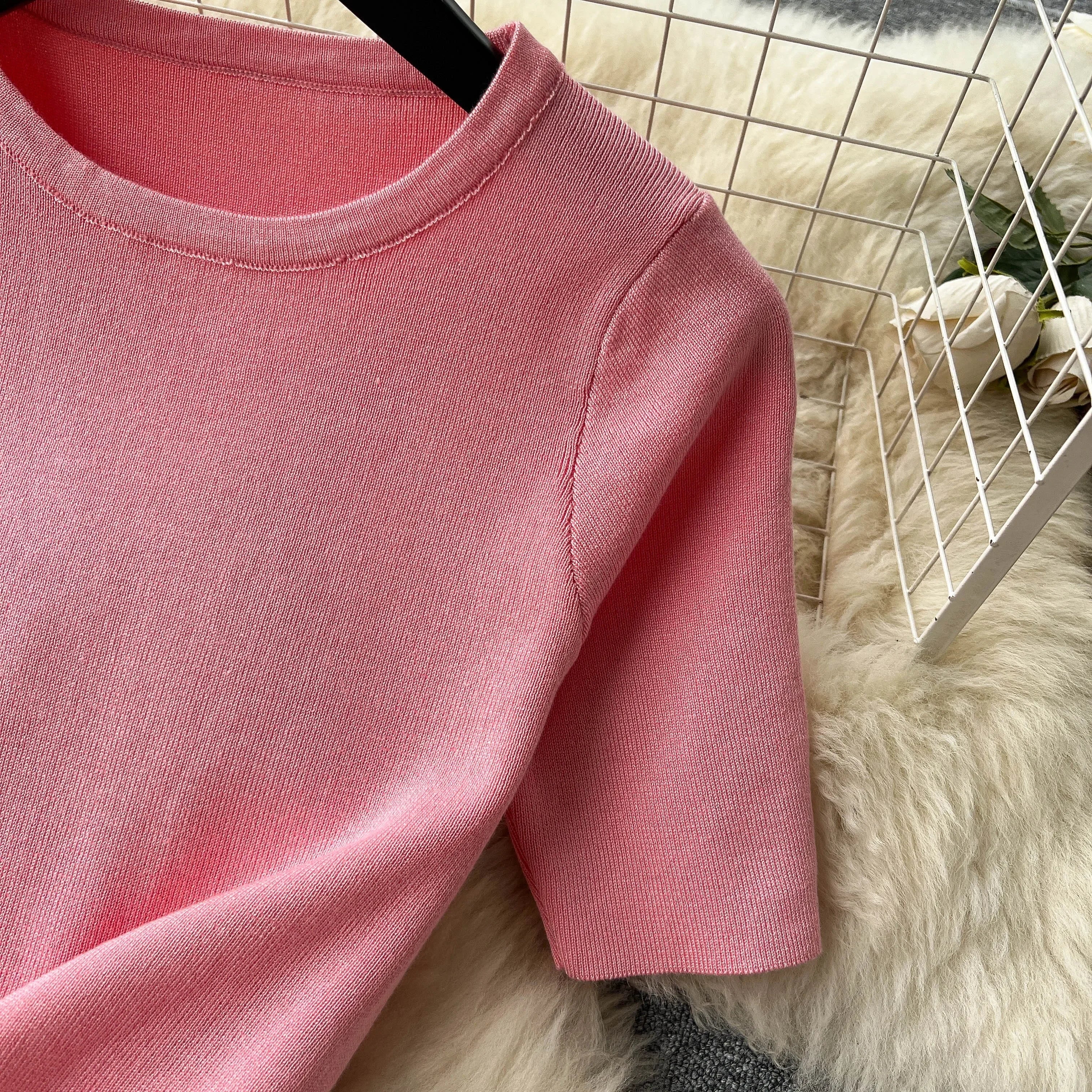 Casual Two Piece Women's Summer Set O Neck Knit Top with Elastic Waist Long Bodycon Skirt Fashion Office Lady Outfit Korean Style