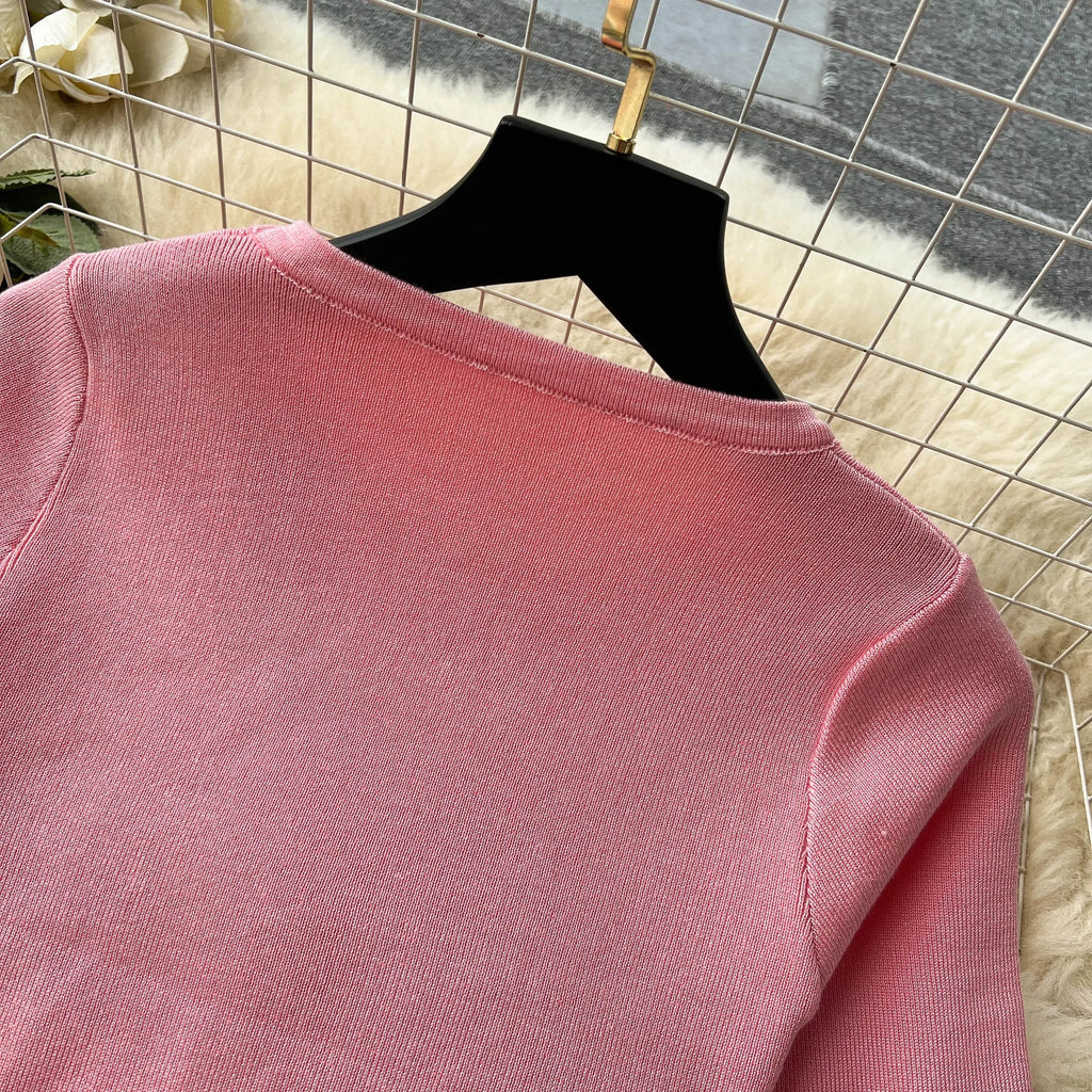 Casual Two Piece Women's Summer Set O Neck Knit Top with Elastic Waist Long Bodycon Skirt Fashion Office Lady Outfit Korean Style