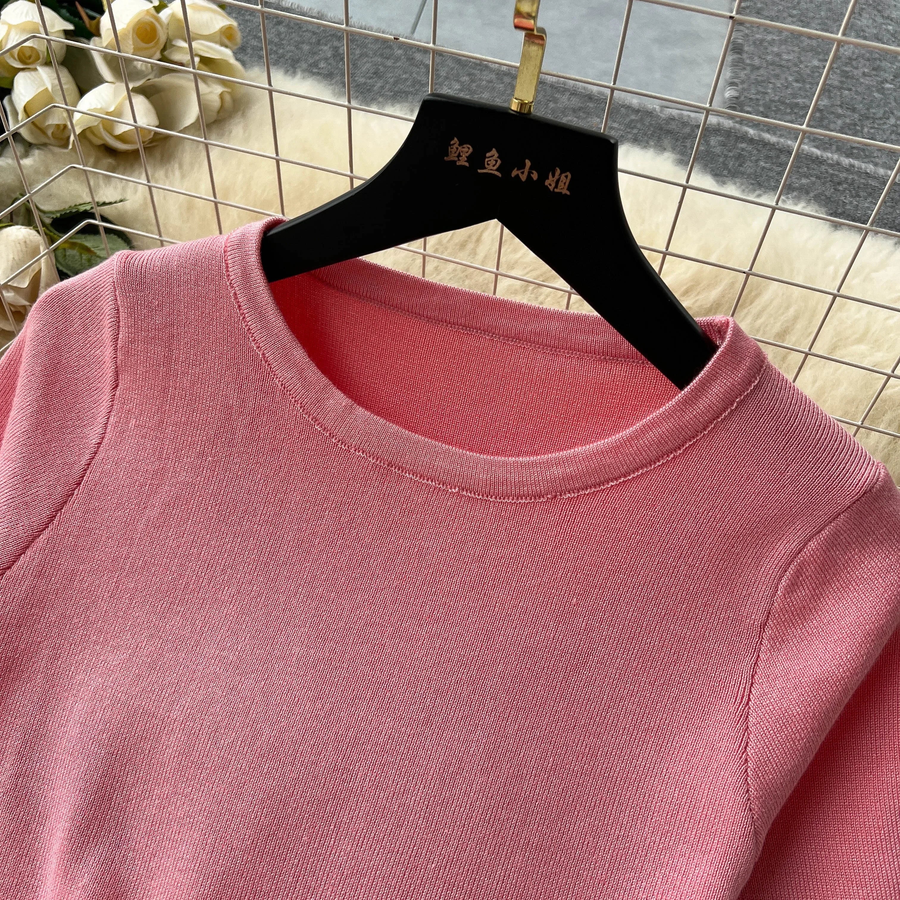 Casual Two Piece Women's Summer Set O Neck Knit Top with Elastic Waist Long Bodycon Skirt Fashion Office Lady Outfit Korean Style