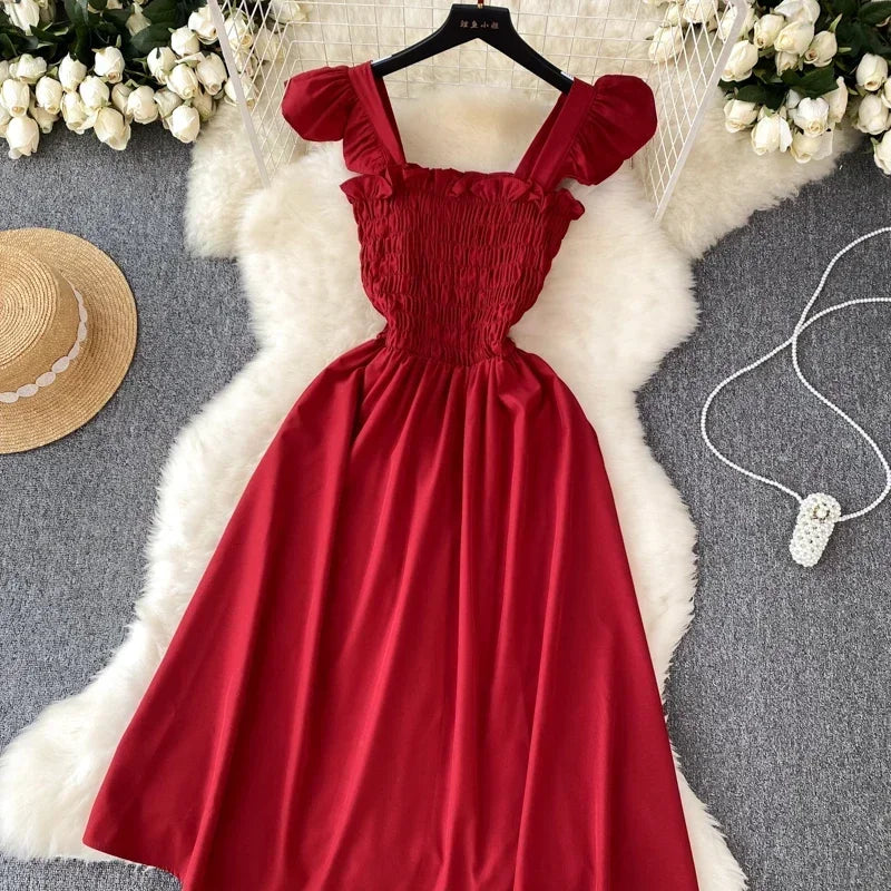 Pleated Sleeveless Mini Dress for Women Casual Party Vacation Solid Streetwear Outfits