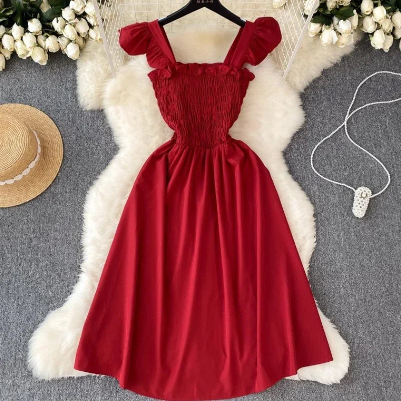 Pleated Sleeveless Mini Dress for Women Casual Party Vacation Solid Streetwear Outfits