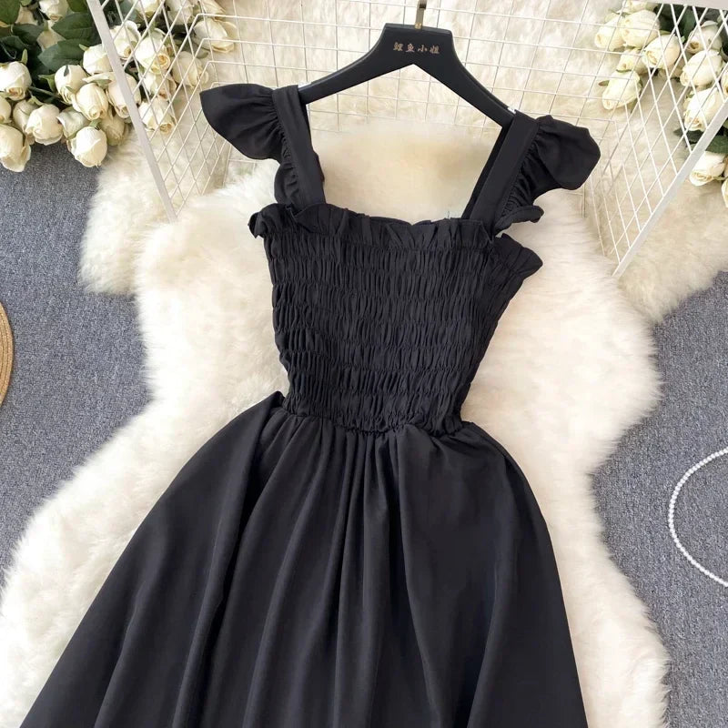 Pleated Sleeveless Mini Dress for Women Casual Party Vacation Solid Streetwear Outfits