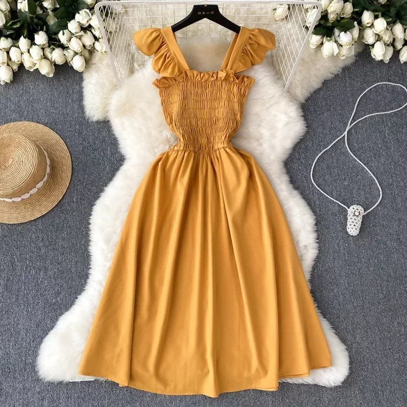 Pleated Sleeveless Mini Dress for Women Casual Party Vacation Solid Streetwear Outfits