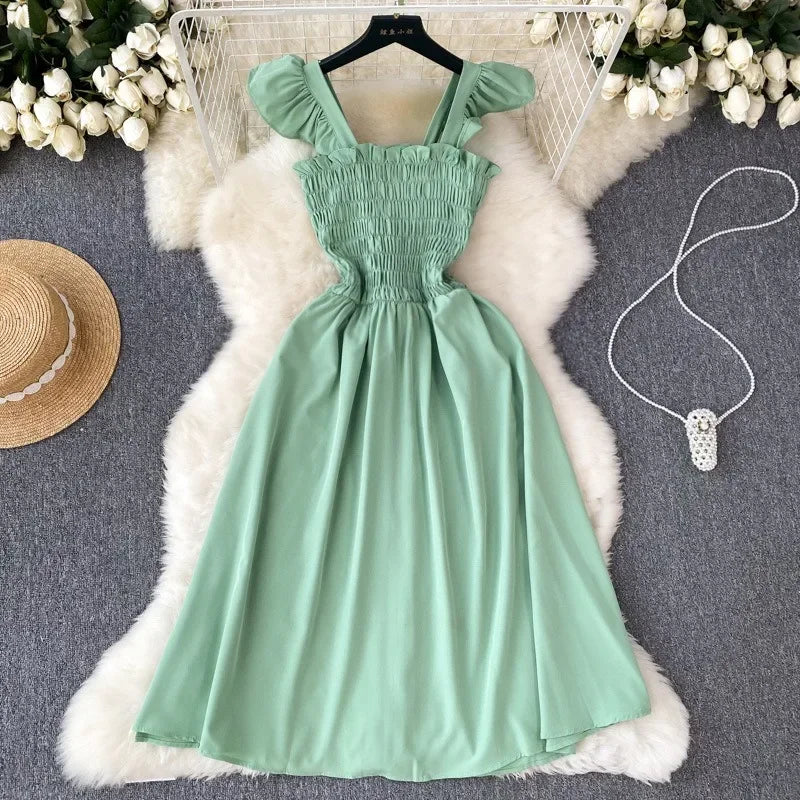 Pleated Sleeveless Mini Dress for Women Casual Party Vacation Solid Streetwear Outfits