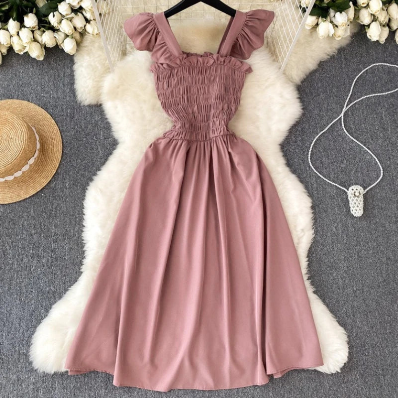 Pleated Sleeveless Mini Dress for Women Casual Party Vacation Solid Streetwear Outfits