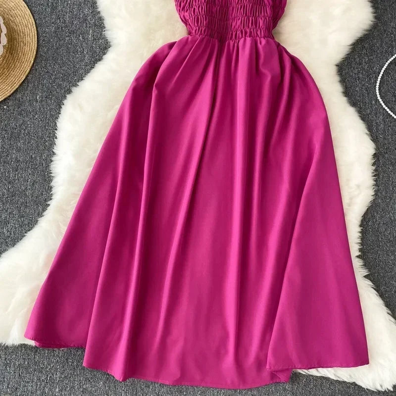 Pleated Sleeveless Mini Dress for Women Casual Party Vacation Solid Streetwear Outfits