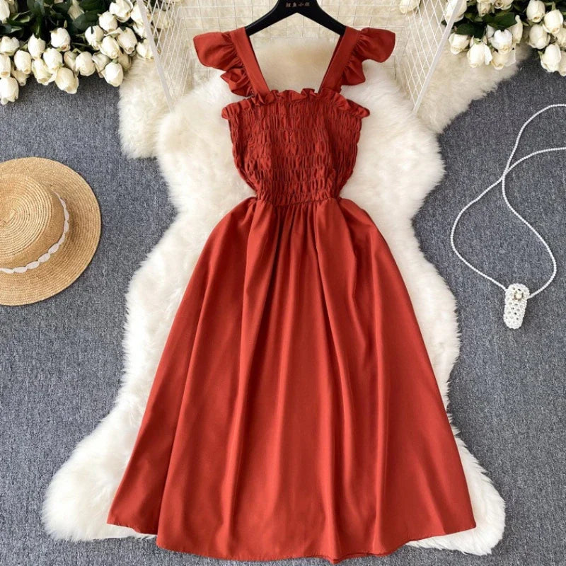 Pleated Sleeveless Mini Dress for Women Casual Party Vacation Solid Streetwear Outfits