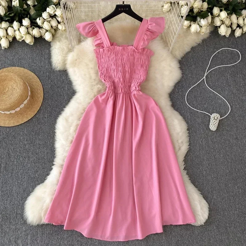 Pleated Sleeveless Mini Dress for Women Casual Party Vacation Solid Streetwear Outfits