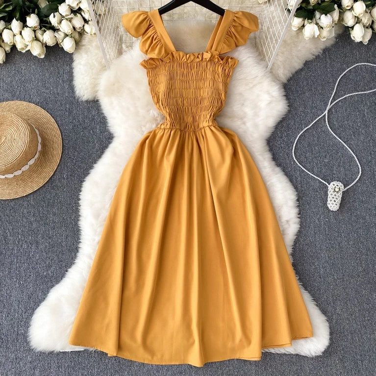 Pleated Sleeveless Mini Dress for Women Casual Party Vacation Solid Streetwear Outfits