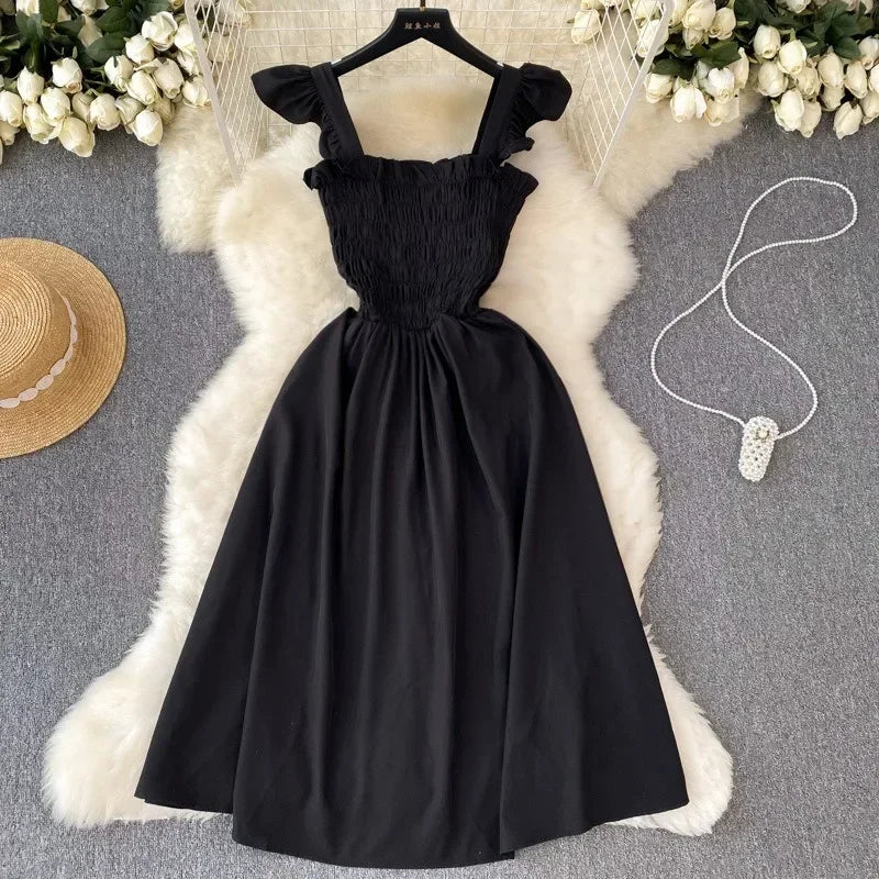 Pleated Sleeveless Mini Dress for Women Casual Party Vacation Solid Streetwear Outfits