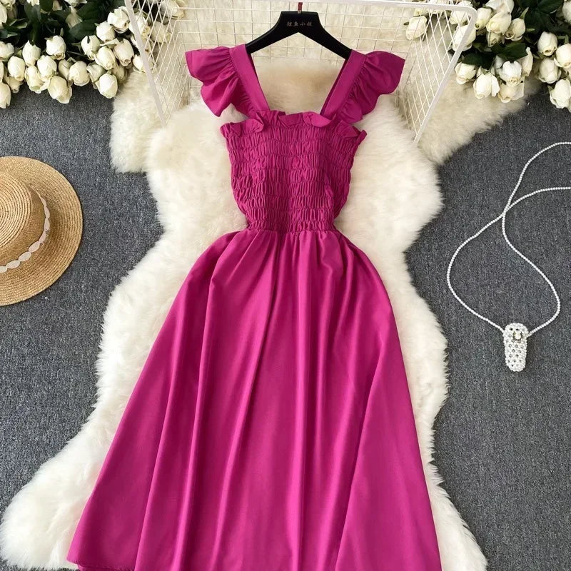 Pleated Sleeveless Mini Dress for Women Casual Party Vacation Solid Streetwear Outfits