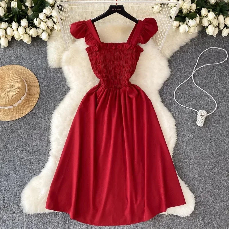 Pleated Sleeveless Mini Dress for Women Casual Party Vacation Solid Streetwear Outfits