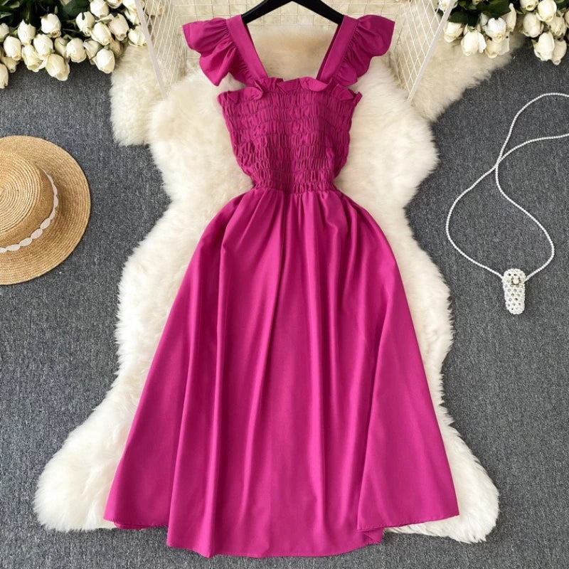 Pleated Sleeveless Mini Dress for Women Casual Party Vacation Solid Streetwear Outfits