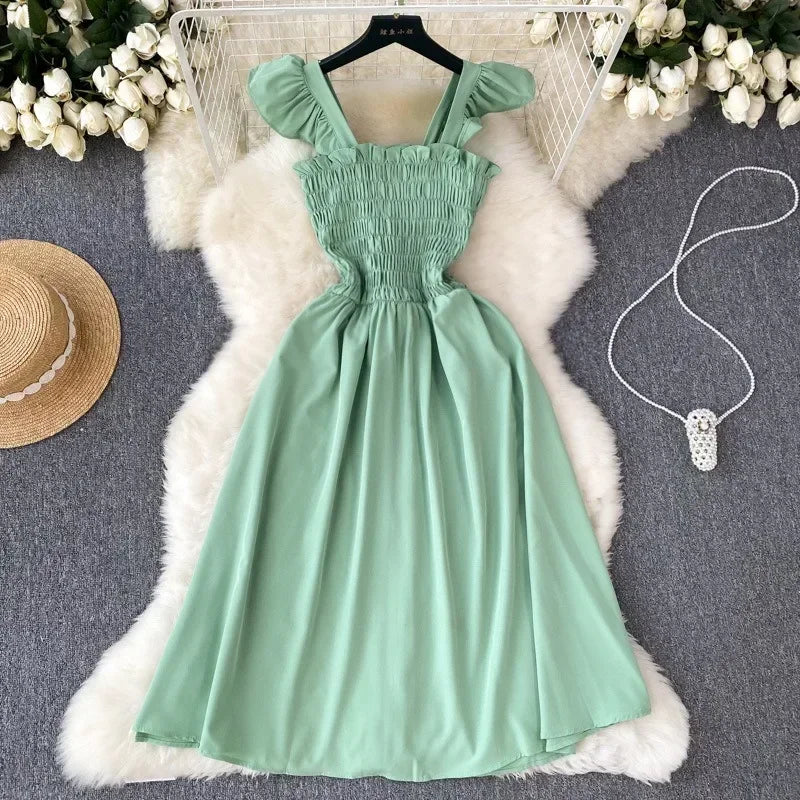 Pleated Sleeveless Mini Dress for Women Casual Party Vacation Solid Streetwear Outfits