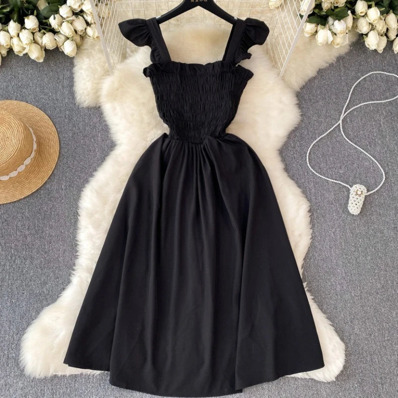 Pleated Sleeveless Mini Dress for Women Casual Party Vacation Solid Streetwear Outfits