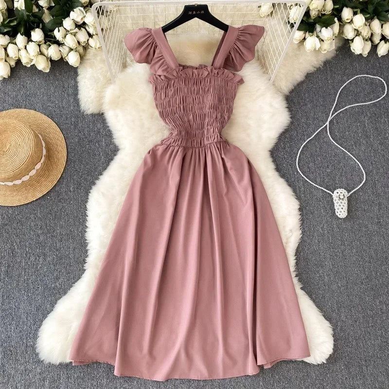 Pleated Sleeveless Mini Dress for Women Casual Party Vacation Solid Streetwear Outfits