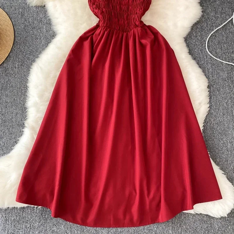 Pleated Sleeveless Mini Dress for Women Casual Party Vacation Solid Streetwear Outfits