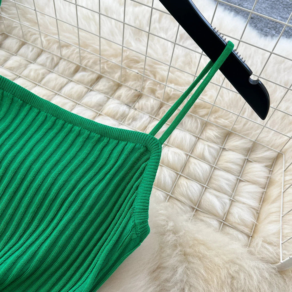 Elegant Knitted Pleated Long Dress with High Waist Midi Design Sleeveless Yellow and Black Bodycon Style for Women Streetwear