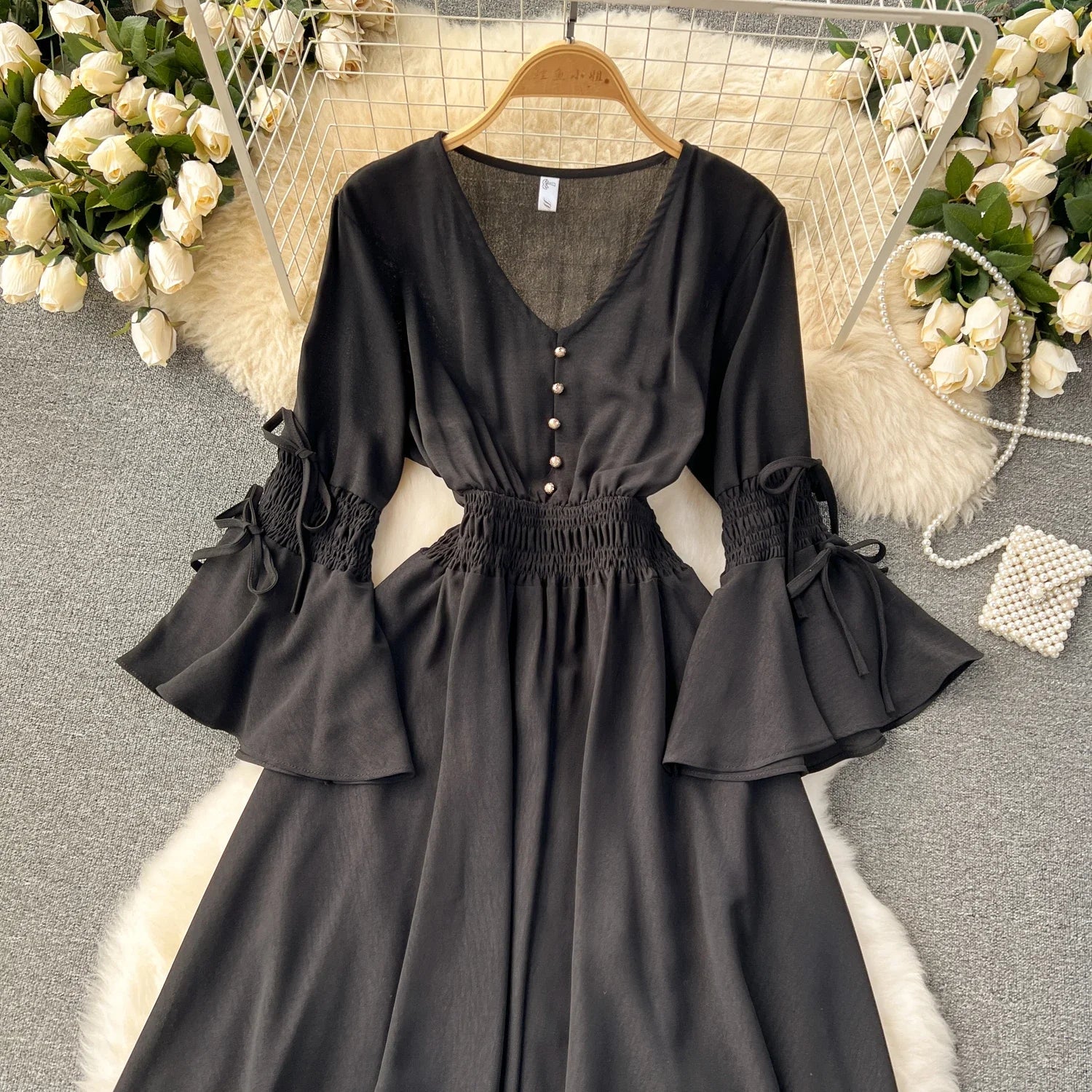 Elegant Pleated Maxi Dress for Women with V-Neck Flare Sleeves and Ruffled Details in Vibrant Purple Green or Red Perfect for Summer Occasions