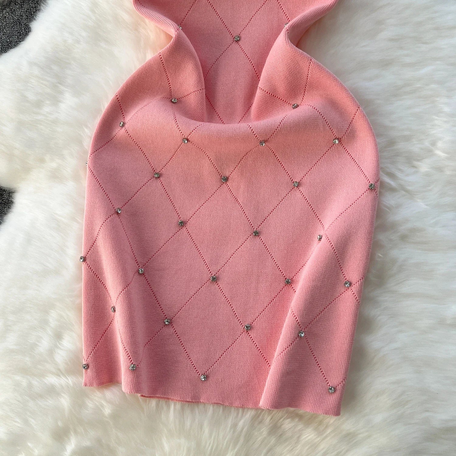 Beading Summer Women's Knitting Sheath Tank Dress Bodycon Sleeveless Mini Camisole Outfits