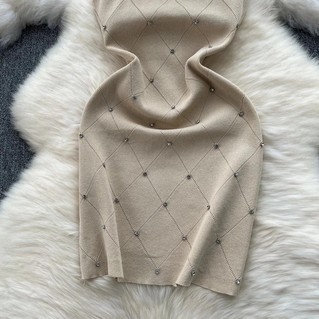 Beading Summer Women's Knitting Sheath Tank Dress Bodycon Sleeveless Mini Camisole Outfits