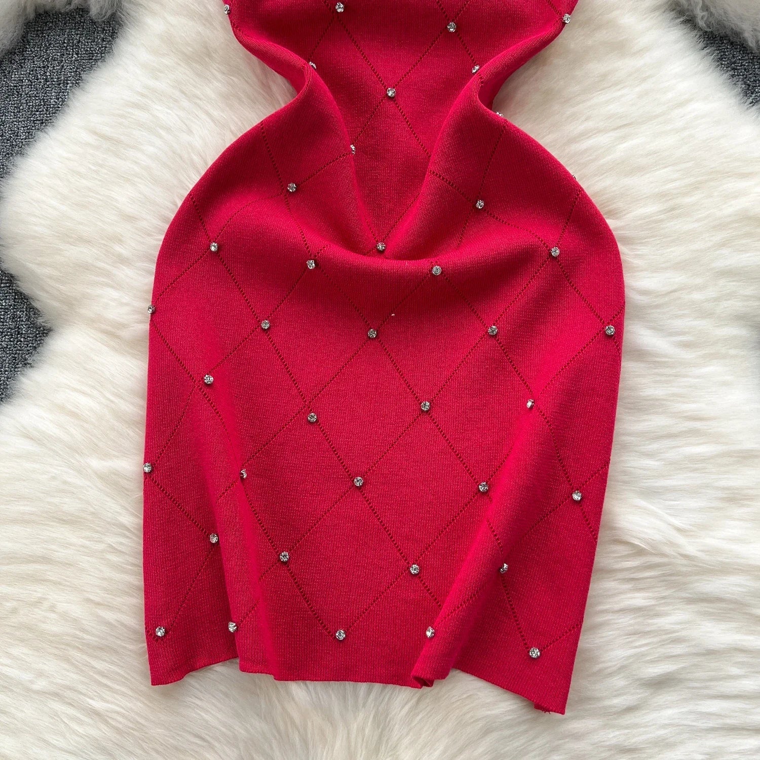 Beading Summer Women's Knitting Sheath Tank Dress Bodycon Sleeveless Mini Camisole Outfits