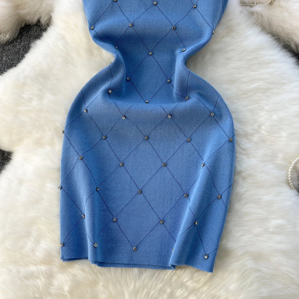 Beading Summer Women's Knitting Sheath Tank Dress Bodycon Sleeveless Mini Camisole Outfits