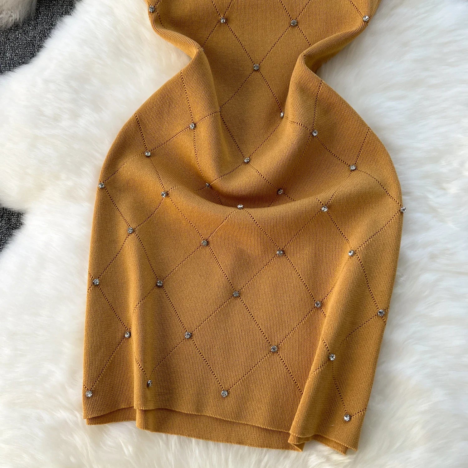 Beading Summer Women's Knitting Sheath Tank Dress Bodycon Sleeveless Mini Camisole Outfits