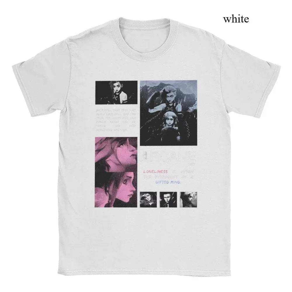 Men and Women Arcane Inspired Jinx and Vi Graphic T Shirt Anime Gaming Casual Short Sleeve Tee
