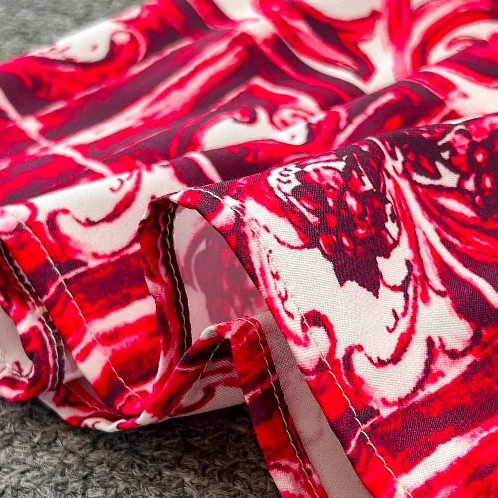 Summer Red Blue and White Porcelain Print Two Piece Set Women Spaghetti Strap Crop Top and Maxi Skirt Beachwear Ensemble