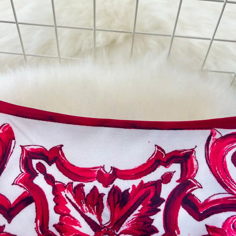 Summer Red Blue and White Porcelain Print Two Piece Set Women Spaghetti Strap Crop Top and Maxi Skirt Beachwear Ensemble