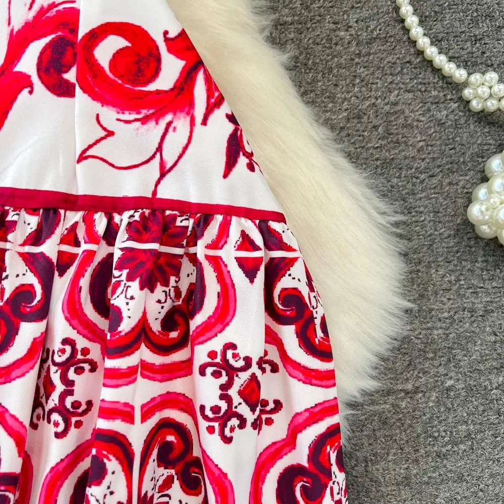 Summer Red Blue and White Porcelain Print Two Piece Set Women Spaghetti Strap Crop Top and Maxi Skirt Beachwear Ensemble