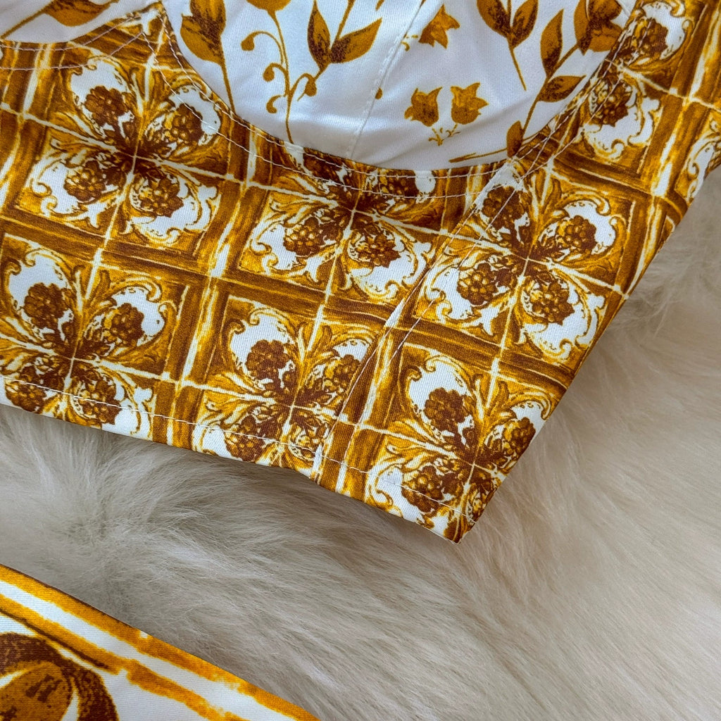 Summer Yellow Floral Two Piece Skirt Set for Women Sexy Corset Crop Top with Long Maxi Skirt Printed Outfit