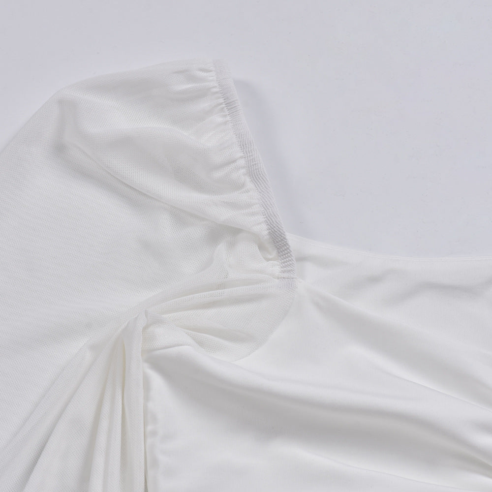 Women's Sexy V-Neck Off-Shoulder Blouse with Drawstring Bandage Detail Long Sleeve Summer Top Stylish Korean-Inspired Short Shirt