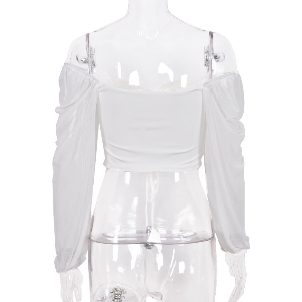 Women's Sexy V-Neck Off-Shoulder Blouse with Drawstring Bandage Detail Long Sleeve Summer Top Stylish Korean-Inspired Short Shirt