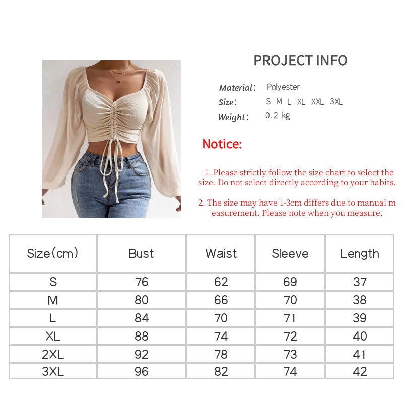 Women's Sexy V-Neck Off-Shoulder Blouse with Drawstring Bandage Detail Long Sleeve Summer Top Stylish Korean-Inspired Short Shirt