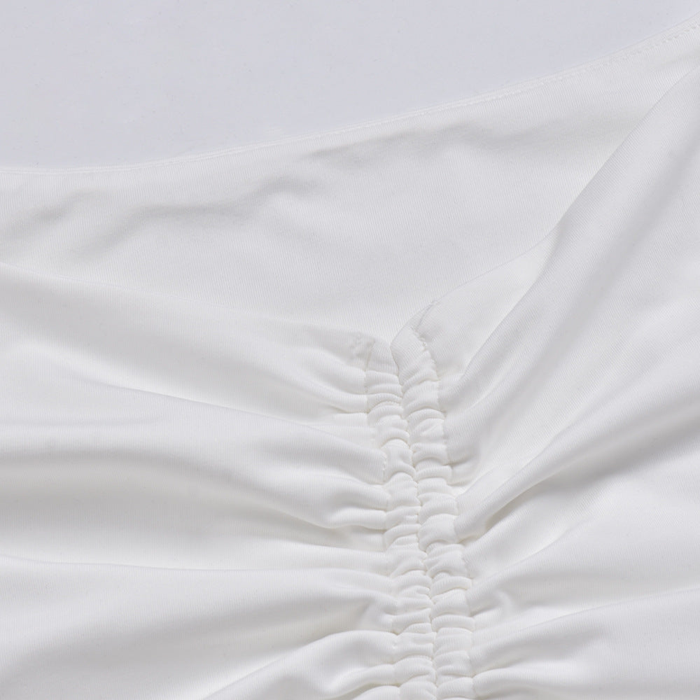 Women's Sexy V-Neck Off-Shoulder Blouse with Drawstring Bandage Detail Long Sleeve Summer Top Stylish Korean-Inspired Short Shirt