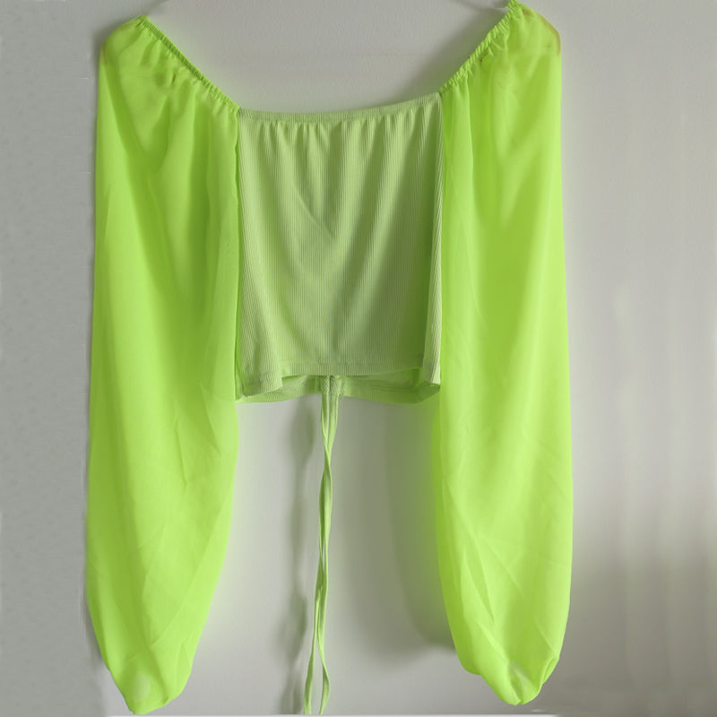 Women's Sexy V-Neck Off-Shoulder Blouse with Drawstring Bandage Detail Long Sleeve Summer Top Stylish Korean-Inspired Short Shirt