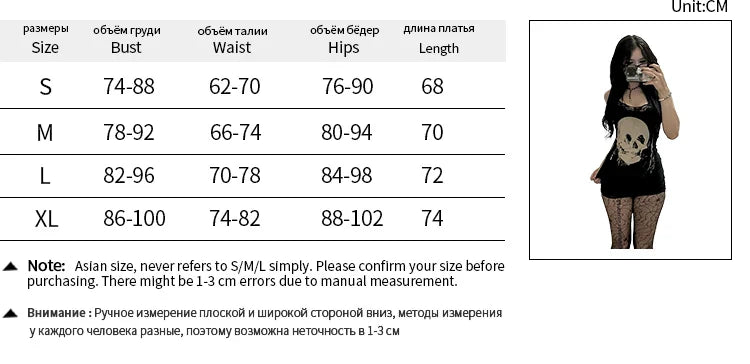 Cyberpunk Skull Print Women's Gothic Dress with Sleeveless High Waist Bodycon Fit Harajuku Streetwear Rave Outfit